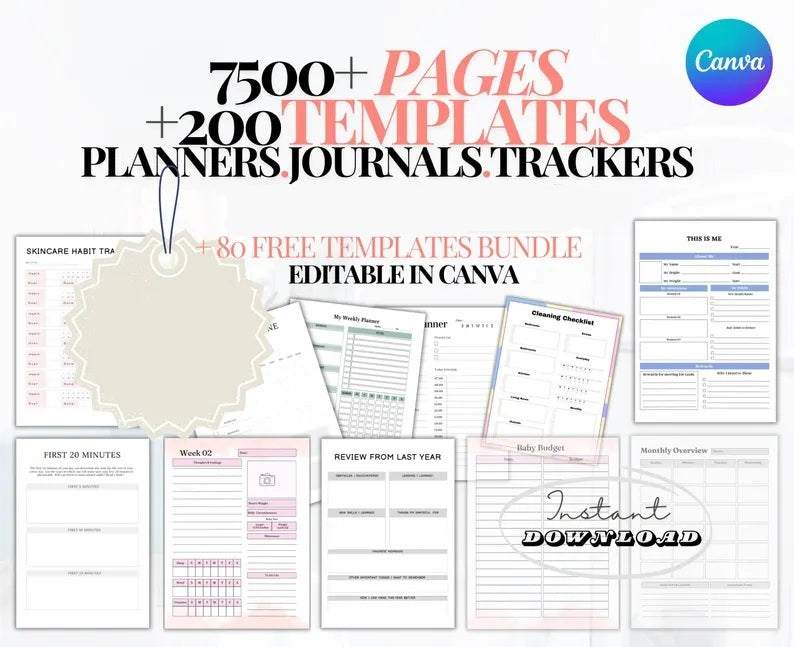 Over 200 Templates, Planners, Trackers, Journals And Calendars